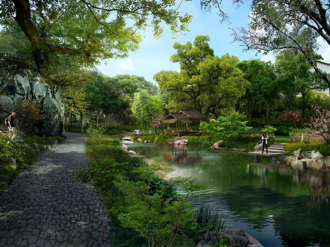psd源文件唯美园林景观湿地公园鸟瞰图室外建筑园林设计素材